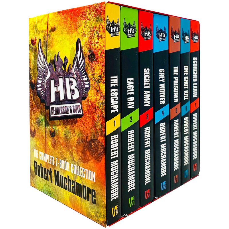 Henderson's Boys 7-book collection by Robert Muchamore, paperback box set featuring young adult adventure stories.