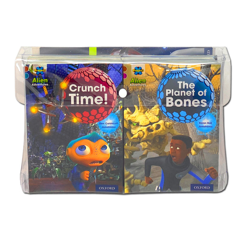 Set of 25 Oxford books from the Project X Alien Adventures series by Steve Cole, featuring band brown and grey covers for ages 7-9.