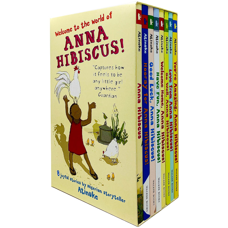 Set of eight Anna Hibiscus Series books by Atinuke, featuring colorful covers and illustrations from the Walker Books collection.