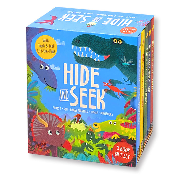 Hide and Seek  Touch & Feel Lift the Flap 5 Books Collection Box Set (Forest, Sea, Farm Animals, Jungle & Dinosaurs) - The Book Bundle