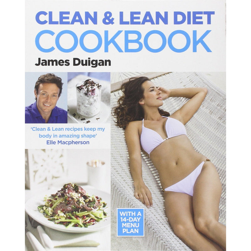 Two paperback books from James Duigan's Clean & Lean Diet collection, featuring healthy recipes and diet tips on the covers.