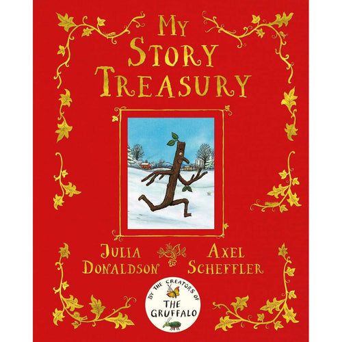 Children's activity book titled My Story Treasury by Julia Donaldson and Axel Scheffler, featuring colorful illustrations and engaging pages.