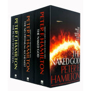 Three paperback books from Peter F. Hamilton's Night's Dawn Trilogy collection set, featuring sci-fi fiction covers.