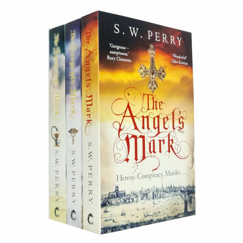 Corvus book collection featuring The Angel's Mark, The Serpent's Mark, and Saracen's Mark by S. W. Perry from The Jackdaw Mysteries Series 3