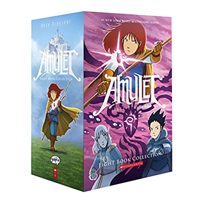 Amulet 8 Books Collection Box Set by Kazu Kibuishi, paperback series for ages 9-12, featuring colorful cover art and illustrations.