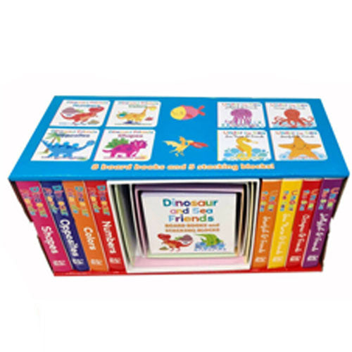 Dinosaur and Sea Friends Early Learning 8 Board books and 5 Stacking blocks NEW - The Book Bundle