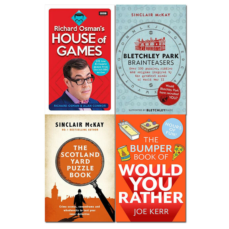 Richard Osman's House of Games, Bletchley Park Brainteasers, The Scotland Yard Puzzle Book, The Bumper Book of Would You Rather 4 Books Collection Set - The Book Bundle