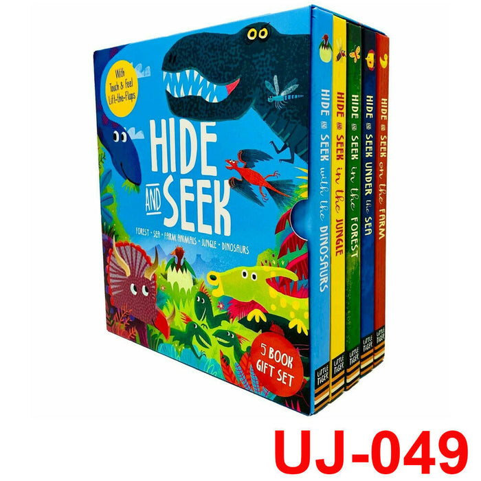 Hide and Seek  Touch & Feel Lift the Flap 5 Books Collection Box Set (Forest, Sea, Farm Animals, Jungle & Dinosaurs) - The Book Bundle