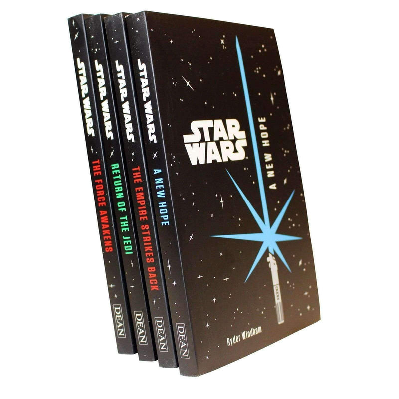 Set of four Star Wars junior novel paperbacks by Ryder Windham, featuring New Hope, Jedi, Empire, and Force stories.