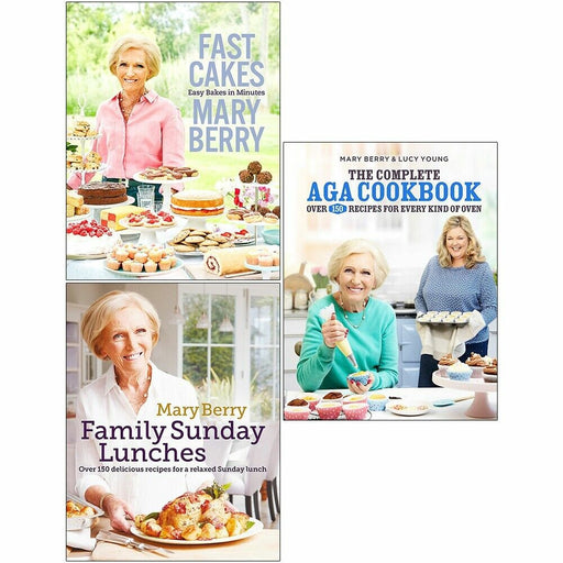 Mary Berry 3 Books Collection Set Fast Cakes,Family Sunday Lunches, Aga Cookbook - The Book Bundle