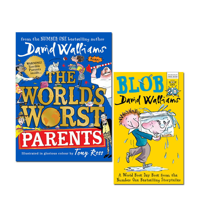 Cover image of David Walliams' The World's Worst Parents & Blob 2 book collection set, featuring colorful illustrations on the book covers.
