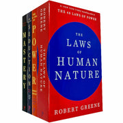 Set of four paperback books by Robert Greene on seduction, mastery, and human nature, featuring classic covers and spine details.