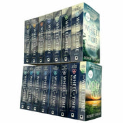 Set of 15 paperback The Wheel of Time books by Robert Jordan, fiction collection with Orbit branding, stacked neatly.