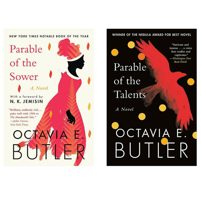 Parable Series by Octavia E. Butler paperback book set featuring two fiction novels with cover art and titles visible.