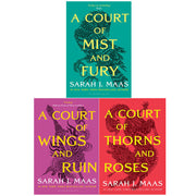 A set of three paperback fantasy books from Sarah J. Maas' A Court of Thorns and Roses collection, featuring colorful cover art.