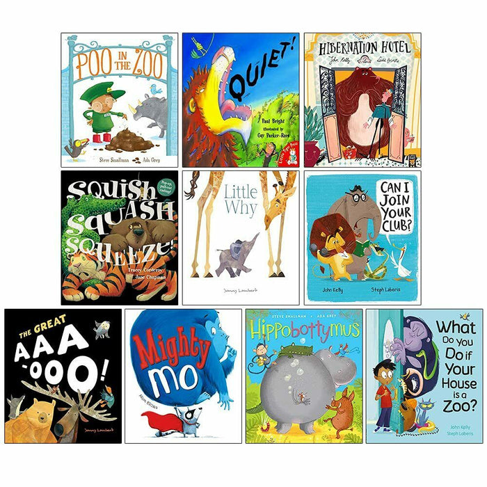 Zoo Series 10 Picture Flat Books Collection Set (Quiet, Little Why, Poo in the Zoo, Mighty Mo, The Great AAA-OOO!, Can I Join Your Club & MORE!) - The Book Bundle