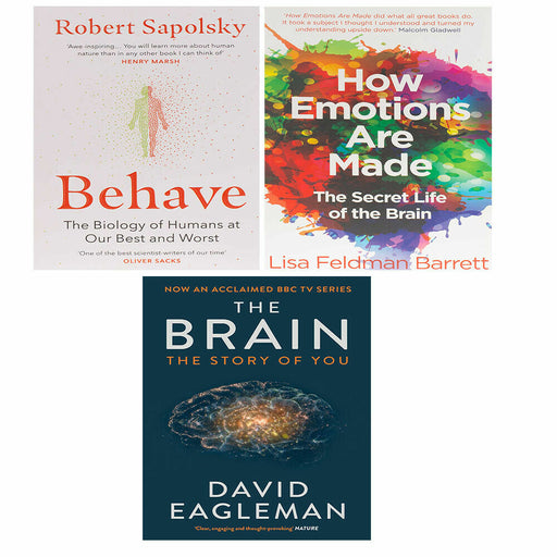 Behave Robert Sapolsky, Brain David Eagleman, How Emotions Are Made 3 Books Set - The Book Bundle