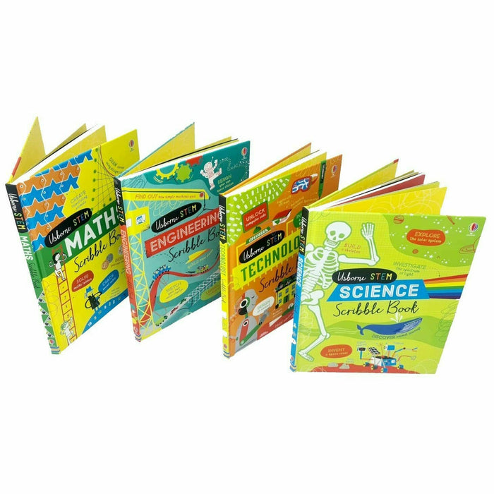 Usborne Stem Series 4 Books Collection Set - Science Scribble Book, Technology Scribble Book, Engineering Scribble Book, Maths Scribble Book - The Book Bundle