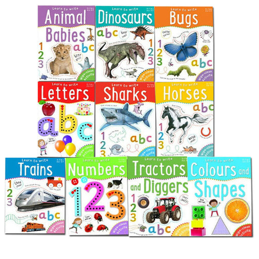 Miles Kelly 10 Wipe Clean Activity Books Set Learn to Write Letters, Numbers - The Book Bundle