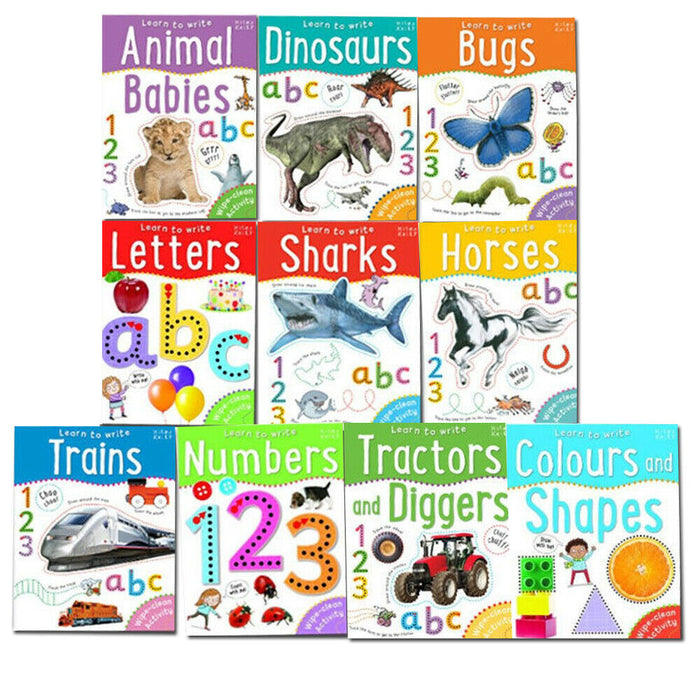 Miles Kelly 10 Wipe Clean Activity Books Set Learn to Write Letters, Numbers - The Book Bundle