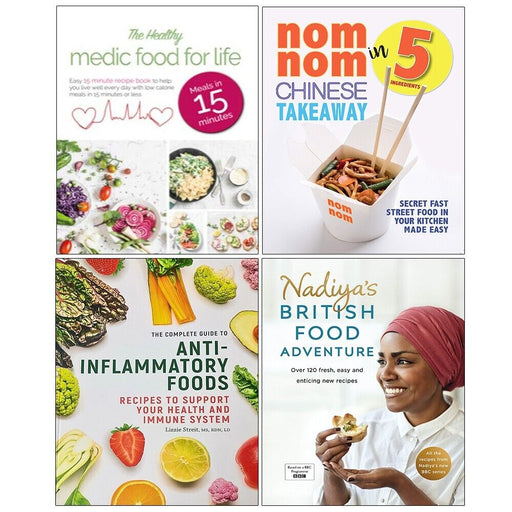 Nadiya's British Food,Nom Nom Chinese,Medic Food,Anti-Inflammatory Foods 4 Books Set - The Book Bundle