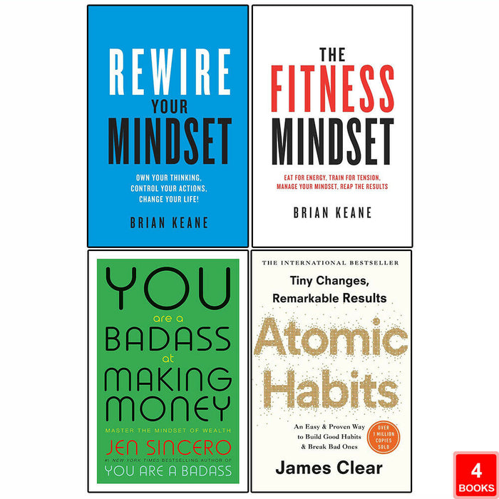 Atomic Habits, Rewire, Fitness Mindset & You Are a Badass 4 Books Collection Set - The Book Bundle