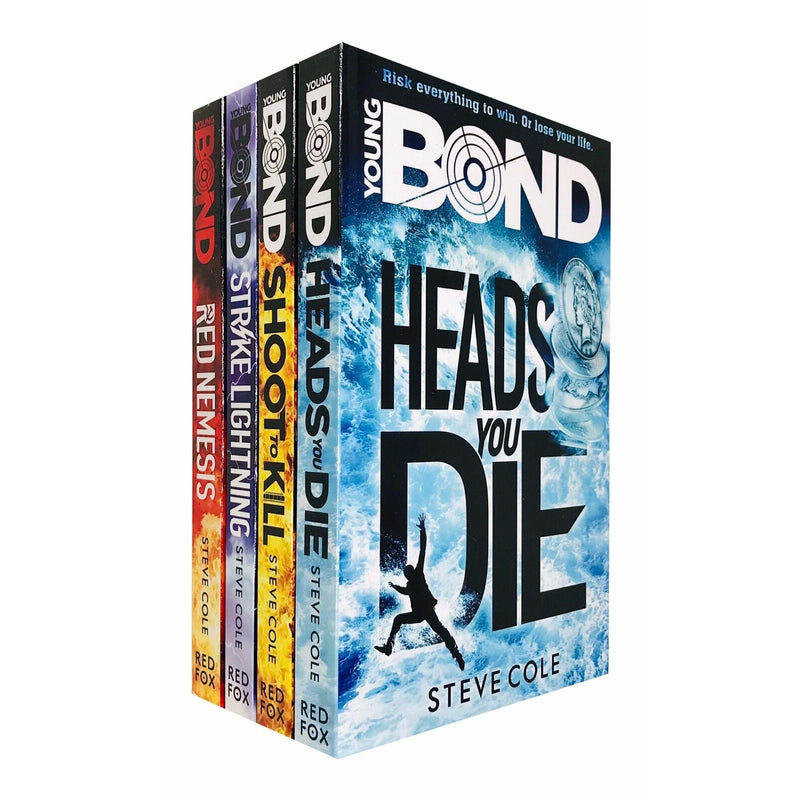 Young Bond Series 4 Books collection set by Steve Cole in paperback, featuring red fox branding and vibrant covers.