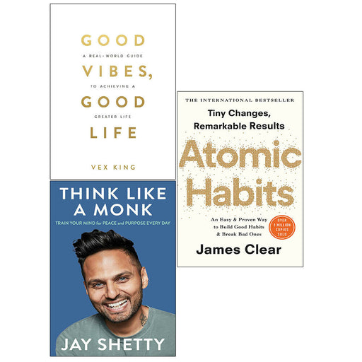 Good Vibes, Good Life, Think Like a Monk, Atomic Habits 3 Books Collection Set - The Book Bundle