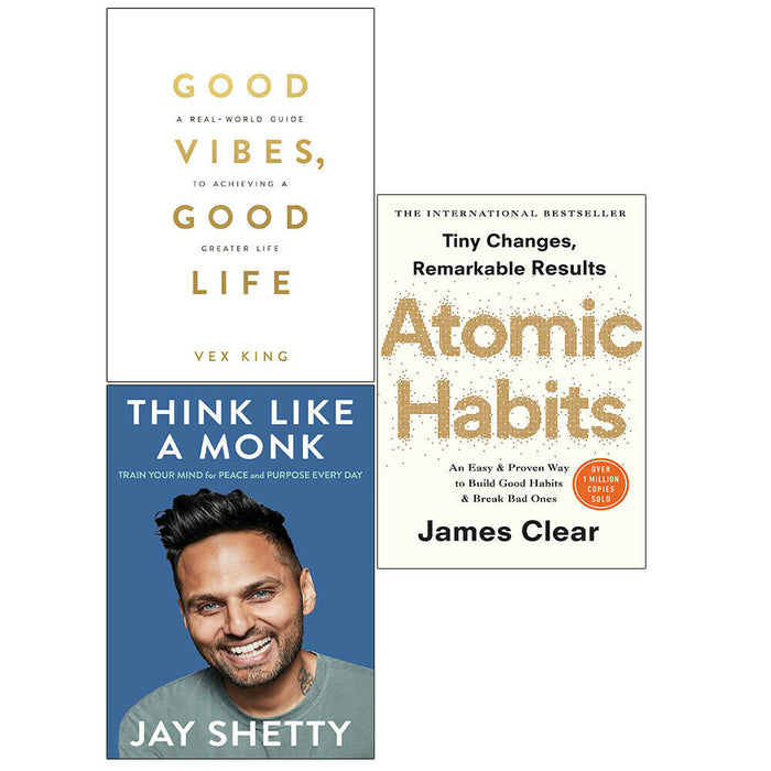 Good Vibes, Good Life, Think Like a Monk, Atomic Habits 3 Books Collection Set - The Book Bundle