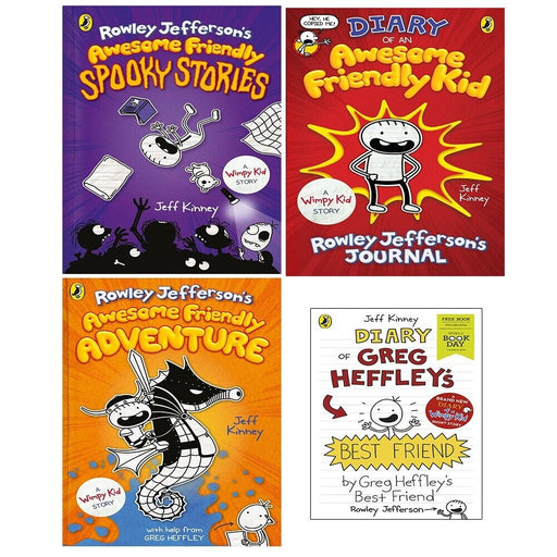Jeff Kinney Collection 4 Books Set Diary Awesome Friendly Kid, Spooky stories - The Book Bundle