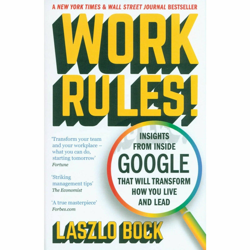 Book cover of "Work Rules!" by Laszlo Bock, published by John Murray, featuring bold typography and a professional design.
