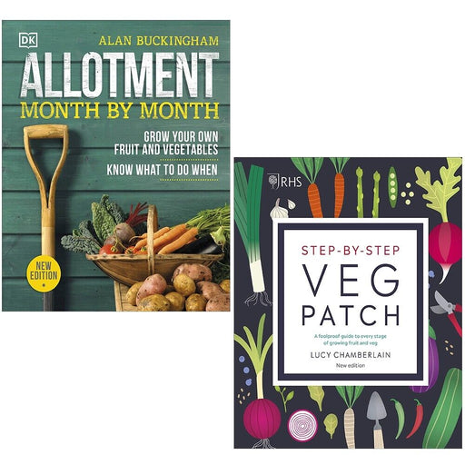 RHS Step-by-Step Veg Patch Alan Buckingham, Allotment Month By Month 2 Books Set - The Book Bundle