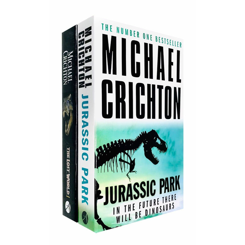 Paperback book set of Michael Crichton's The Lost World and Jurassic Park collection featuring two fiction novels in a single package.