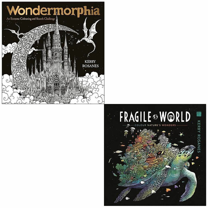 Kerby Rosanes Colouring Book Collection 2 Books Set (Wondermorphia, Fragile World) - The Book Bundle