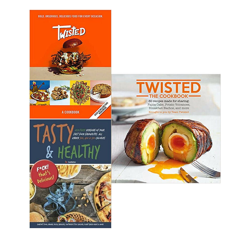 Set of three cookbooks including Twisted, Tasty & Healthy, and F*ck That's Delicious with colorful cover designs from Hodder & Stoughton.