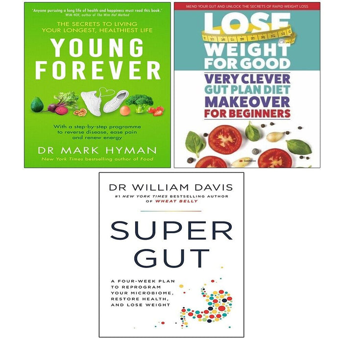 Very Clever Gut Plan Diet,Young Forever,Super Gut William Davis 3 Books Set - The Book Bundle