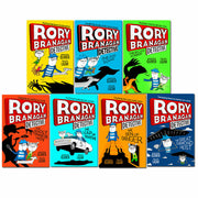 Set of seven Rory Branagan Detective Series books by Andrew Clover, featuring colorful covers and Detective Rory on the spines.