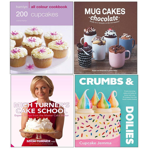 Crumbs Doilies,200 Cupcakes,Mug Cakes Chocolate,Mich Turner Cake School 4 Books Set - The Book Bundle