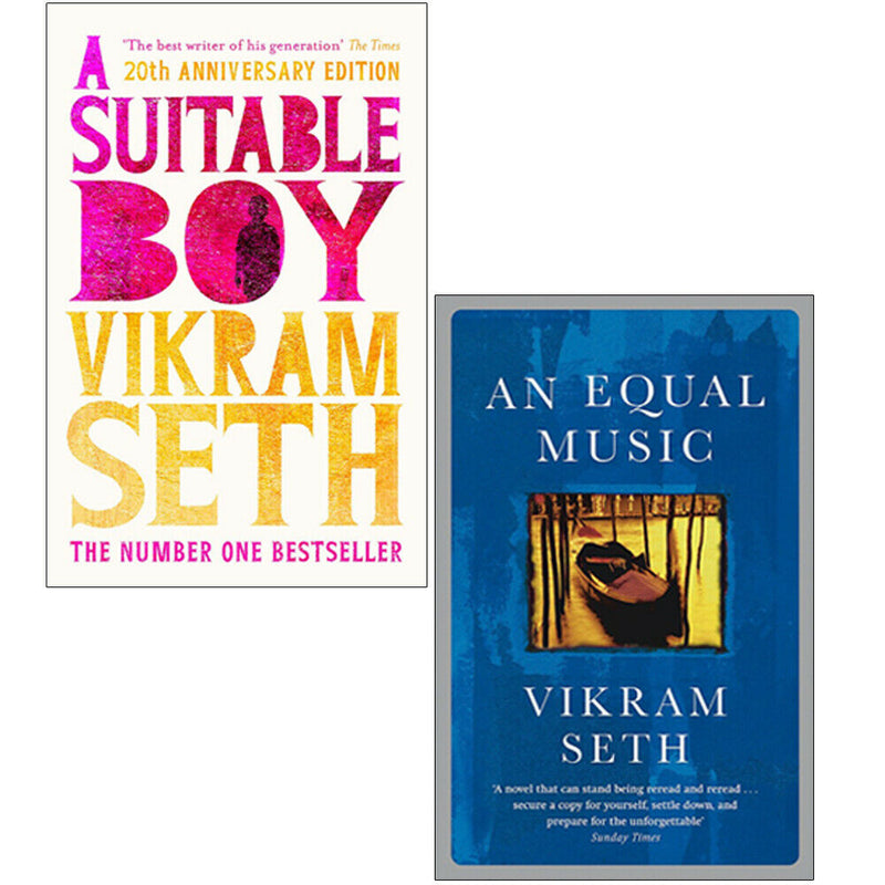 Collection of two paperback fiction books by Vikram Seth, A Suitable Boy and An Equal Music, published by W&N.