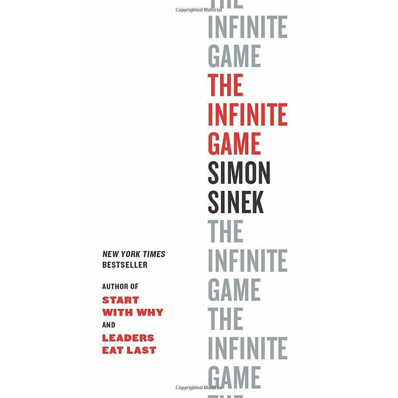 Set of four Simon Sinek books including Infinite Game, Start With Why, Leaders Eat Last, and Find Your Why, in a Portfolio Penguin edition.