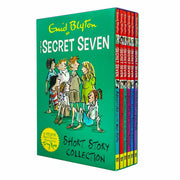 Six-book box set of Enid Blyton's The Secret Seven short stories by Hodder & Stoughton, featuring colorful covers and adventure themes.