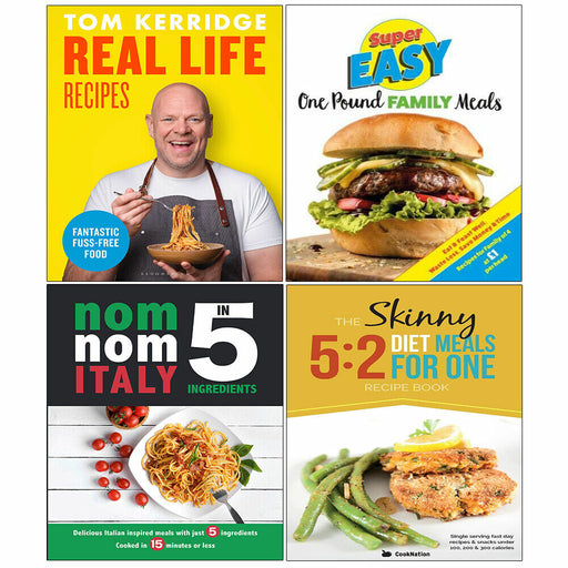 Real Life Recipes,Nom Nom Italy,One Pound Family Meals, Skinny 5:2 Diet 4 Books Set - The Book Bundle
