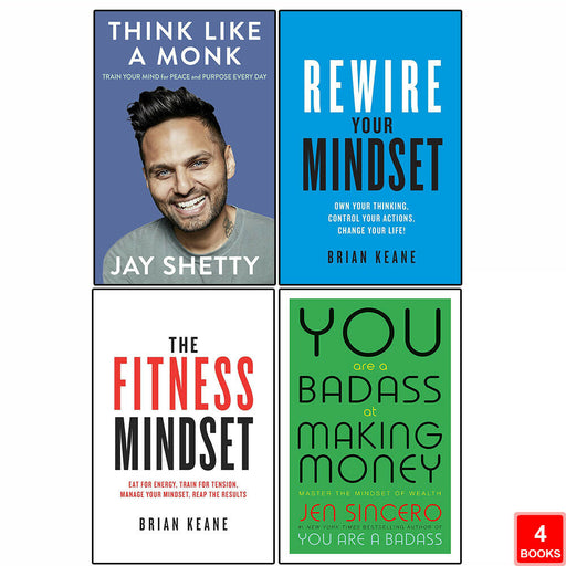 Think Like a Monk, Rewire, Fitness Mindset & You Are a Badass 4 Books Collection Set - The Book Bundle