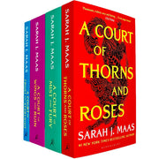 A set of four paperback fantasy books from the "A Court of Thorns and Roses" series by Sarah J. Maas, published by Bloomsbury.