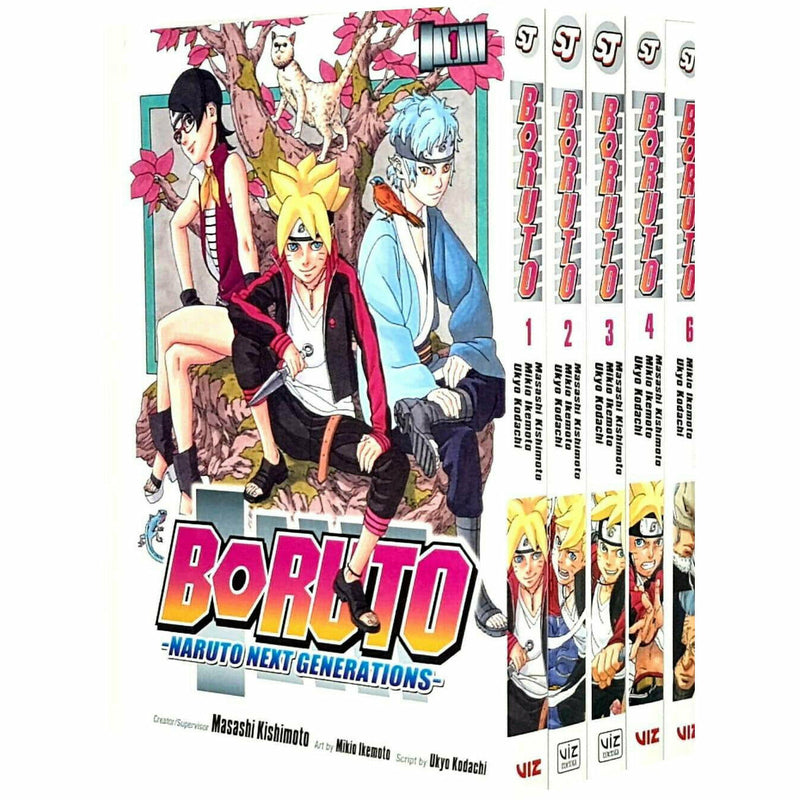 Set of five manga books from Boruto: Naruto Next Generations by Masashi Kishimoto, featuring colorful cover art and character illustrations.