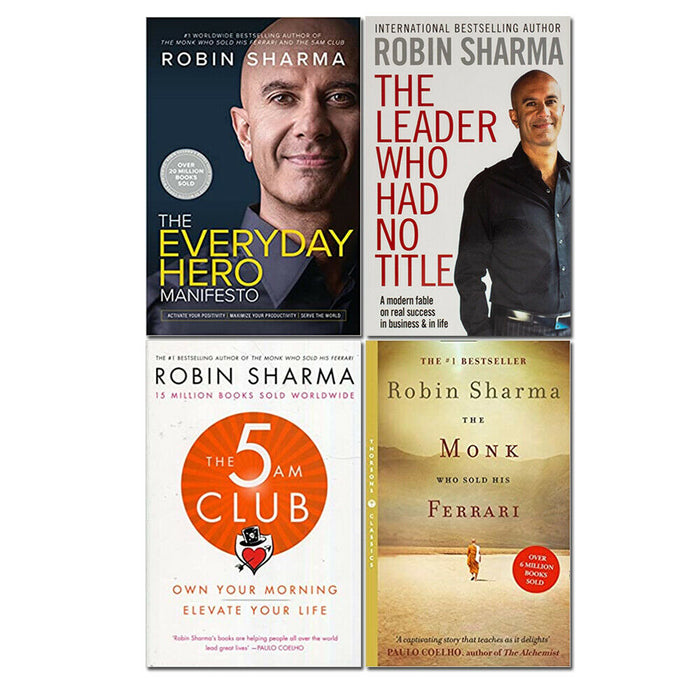 Robin Sharma 4 Books Set (Everyday Hero Manifesto, 5 AM Club, Monk Who Sold his., The Leader ) - The Book Bundle