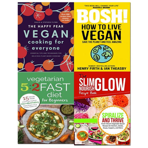 Happy Pear, Vegetarian 5:2 Fast Diet, How to Live Vegan,Spiralize Thrive 4 Books Set - The Book Bundle