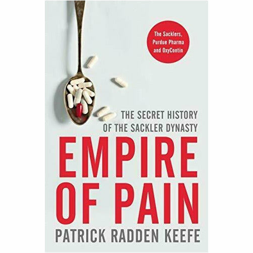 Cover image of "Empire of Pain" by Patrick Radden Keefe, a Picador book about the Sackler Dynasty with a distinctive cover design.