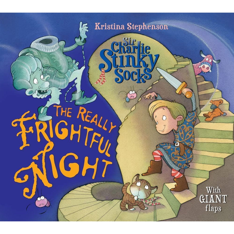 Sir Charlie Stinky Socks book collection by Kristina Stephenson, featuring colorful illustrated covers of seven adventure stories.