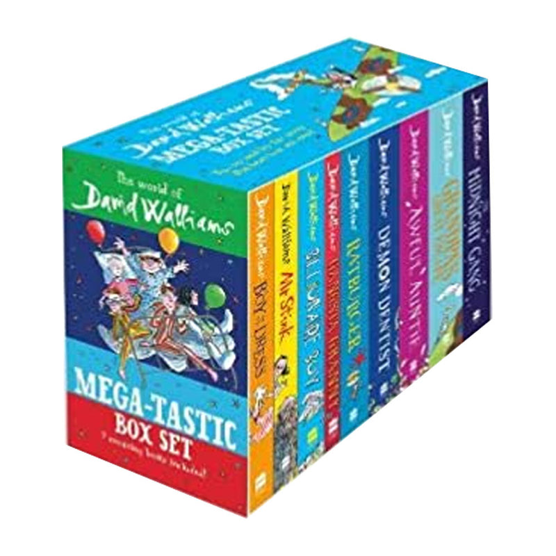 Paperback box set of David Walliams' fiction books, featuring colorful covers from The World of David Walliams series.